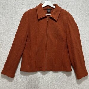 Sarah Women's Pumpkin Orange 100% Wool Full Zip Jacket Size XL